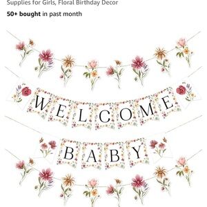 Floral Welcome Baby Banner - Pink and White